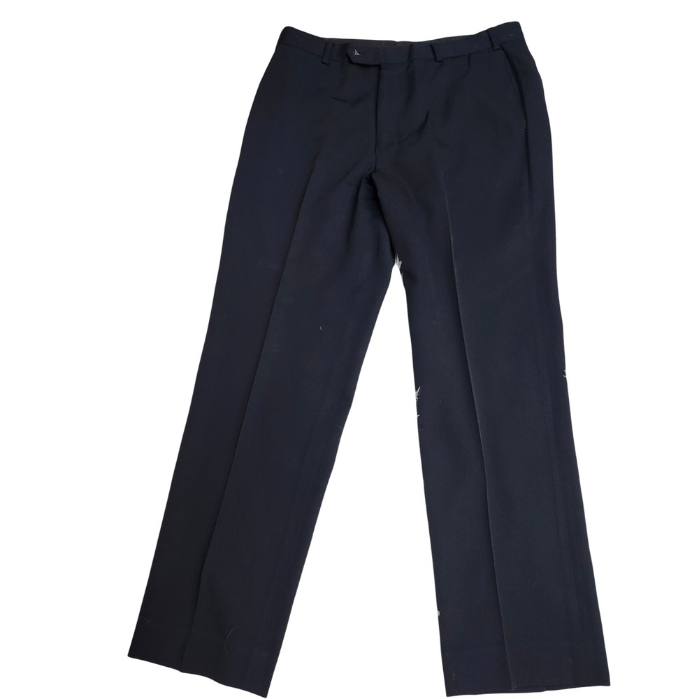 Brooks Brothers Mens 35x32 Black 100% Wool Dress Pants Flat Front Dark Academia